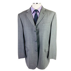 44R Burberry Mens 3 Bttn Superfine Wool Blazer Jacket Lt Pencil Gray Pinstripe